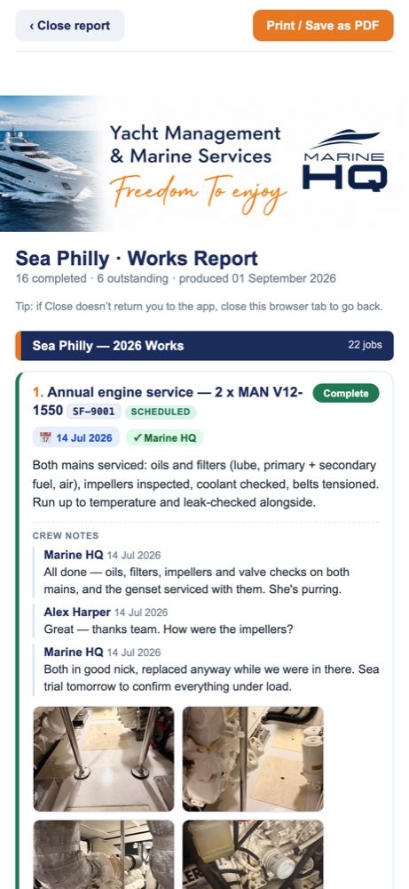 Sea Philly works report with completed jobs, notes and photos