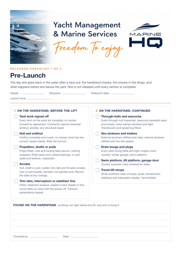 Pre-Launch and Sea Trial Checklists, first page