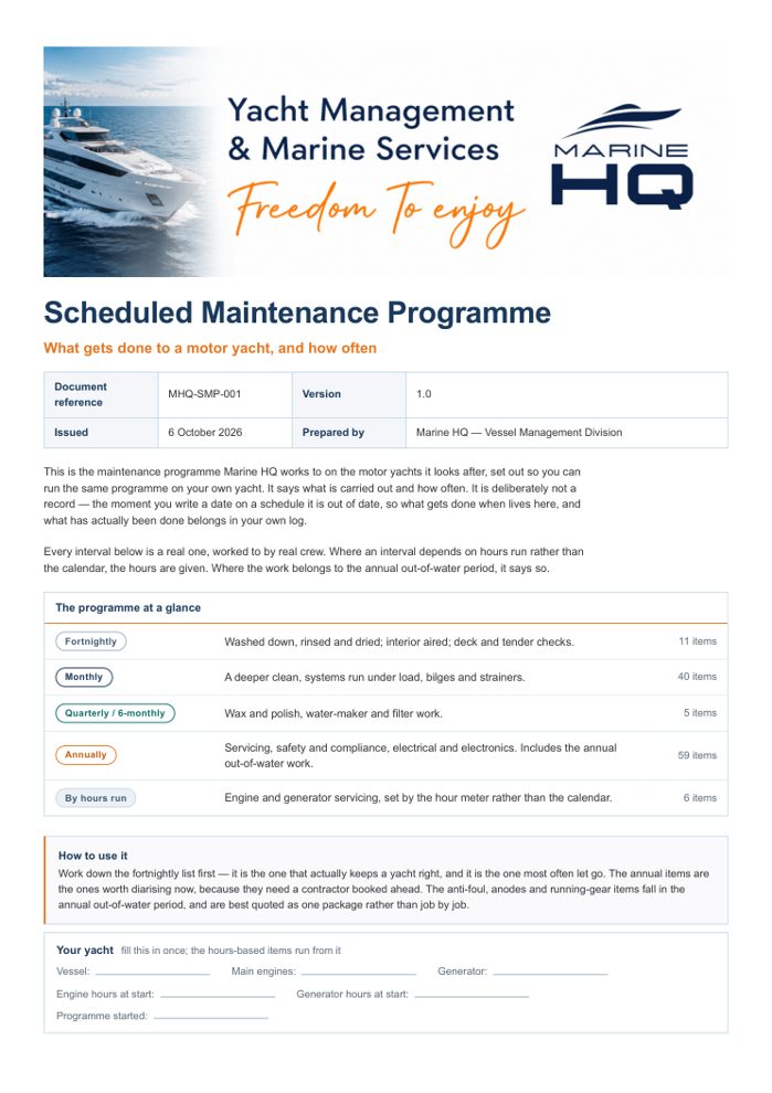 Scheduled Maintenance Programme, first page